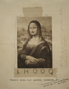 Duchamp's L.H.O.O.Q., a postcard of the Mona Lisa with a mustache drawn on it